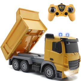 fisca RC Dump Truck, 7 Channels Fully Functional Remote Controlled Dump Truck, 2.4GHz RC Construction Vehicles with Lights and Sounds, 1/24 Truck Toy Gifts for Boys Girls & Children