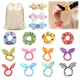 16 Pcs Scrunchies for Girls, Cute Colorful Bow Scrunchie High-elasticity Hair Band Ponytail Holders Hair Ties Accessories for Women Girl Kids