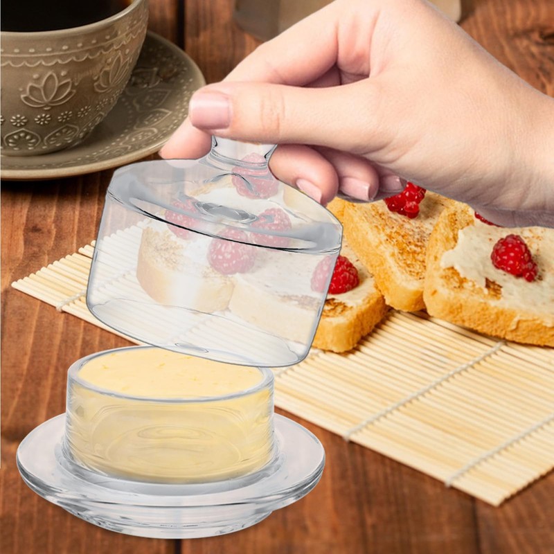 LOPYXBR 4 PCS Clear Glass Butter Dish with Lid Mini
