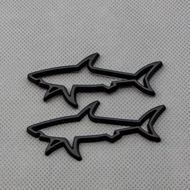 2pcs Metal Hollow Shark Logo Side Wing Door Fish Car Rear Lid Trunk Badge 3D Sticker Emblem (Matte Black)