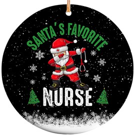 Sportyzen 2024 Christmas Ornament - Funny Santa's Favorite Nurse Christmas Ceramic Ornament, Thank You Gifts for Nurses, Appreciation Nurse Gift Ideas, Gift for Family, Friends