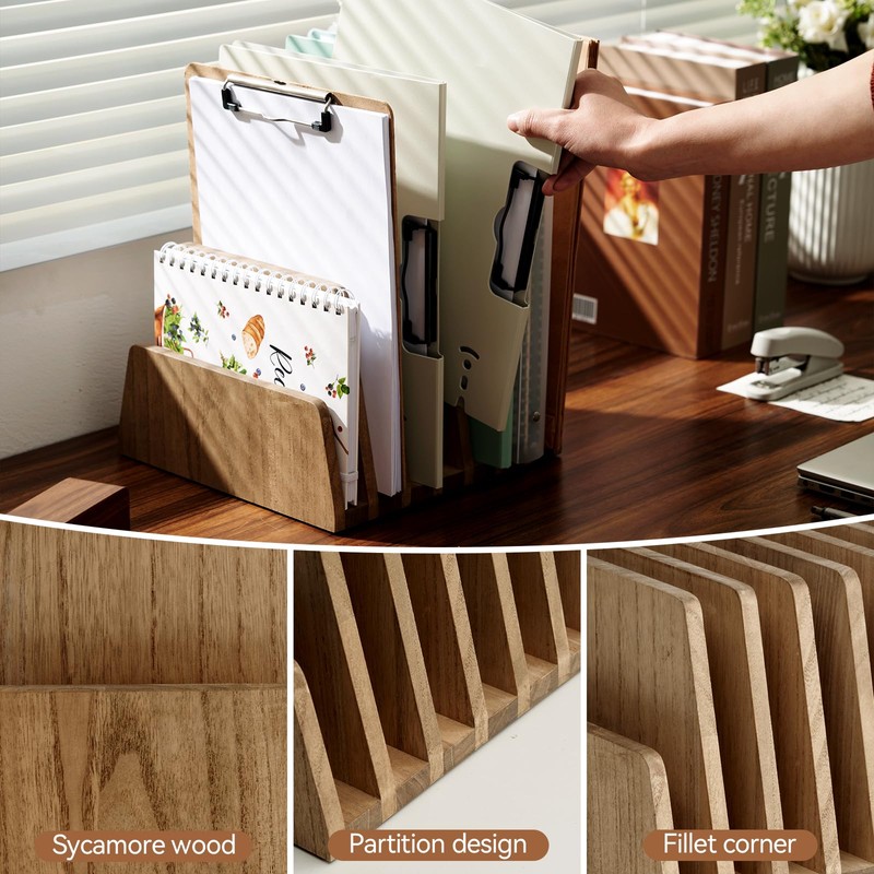 KIRIGEN Wood File Mail Organizer 7 Slots File Paper Holder