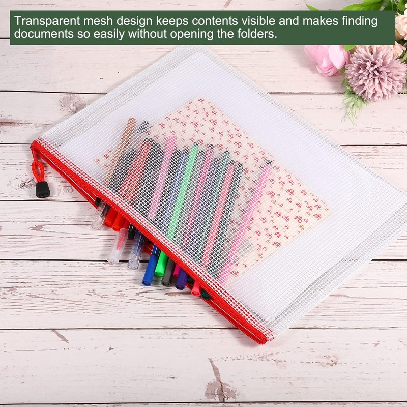 YOKIVE 12 Pack Mesh Zipper Bags, A4 Waterproof Mesh File