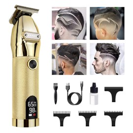 ciwellu Professional Hair Trimmer Cordless Outlining Trimmer T Liners Clippers for Men Rechargeable LED Display Zero Gapped Trimmers for Barbers（Gold