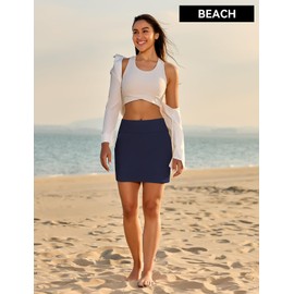 Emlovm Women's Swim Skirts Tummy Control Modest Beach Takini Bottoms High Waisted Swimwear with Pockets Swimsuits for Older Women Clearance Travel Navy Blue S