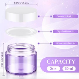 Domensi 48 Pcs 2 oz Glass Jars with Lids Travel Size Leakproof Round Airtight Empty Cosmetic Jars with Inner Liners Lid for Storing Lotions Powders Ointments Sample Cream Candle (Transparent Purple)