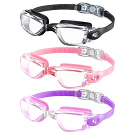Kids Swim Goggles, Pack of 3 Swimming Goggles for Children Teens, Anti-Fog Anti-UV Youth Swim Glasses for Age 4-16