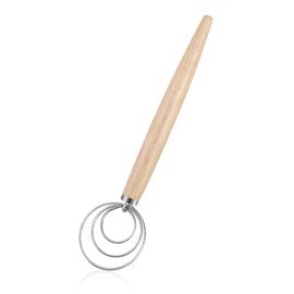 Danish Bread Dough Whisk sourdough bread whisk Tool 13-Inch Dutch Whisk With Stainless Steel Ring And Wooden Handle Dough Blender Hook Kitchen Safe Mixing Tool for Baking (Three rounds)