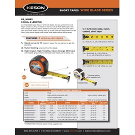 Keson PG1835WIDEV Short Tape Measure with Wide Nylon Coated Steel Blade (Graduations: ft, in, 1/8), 1-3/16-Inch by 35-Foot