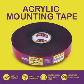 ATack Double-Sided Acrylic Mounting Tape, Heavy-Duty Outdoor Mounting Tape Removable, Black, 1-Inch x 450-Inch, Waterproof Indoor and Exterior Strong and Thick Two Way Brick Mounting Tape