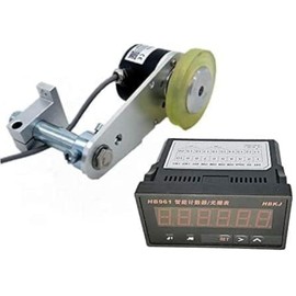 CALT GHW38 200mm Roller Rubber Wheel Length Position Meter Measuring Pulse Rotary Encoder 1000PPR NPN Output with HB961 Indicator Steel Mounting Spring Bracket for Lift Rail