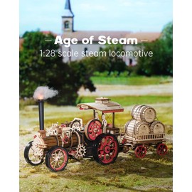 ROKR 3D Puzzle for Adults 469pcs Electric Vintage Car Steam Engine Model Kits, Mechanical Wooden Assembly Puzzles Vehicle DIY Hobbies Christmas Gifts for Men Women
