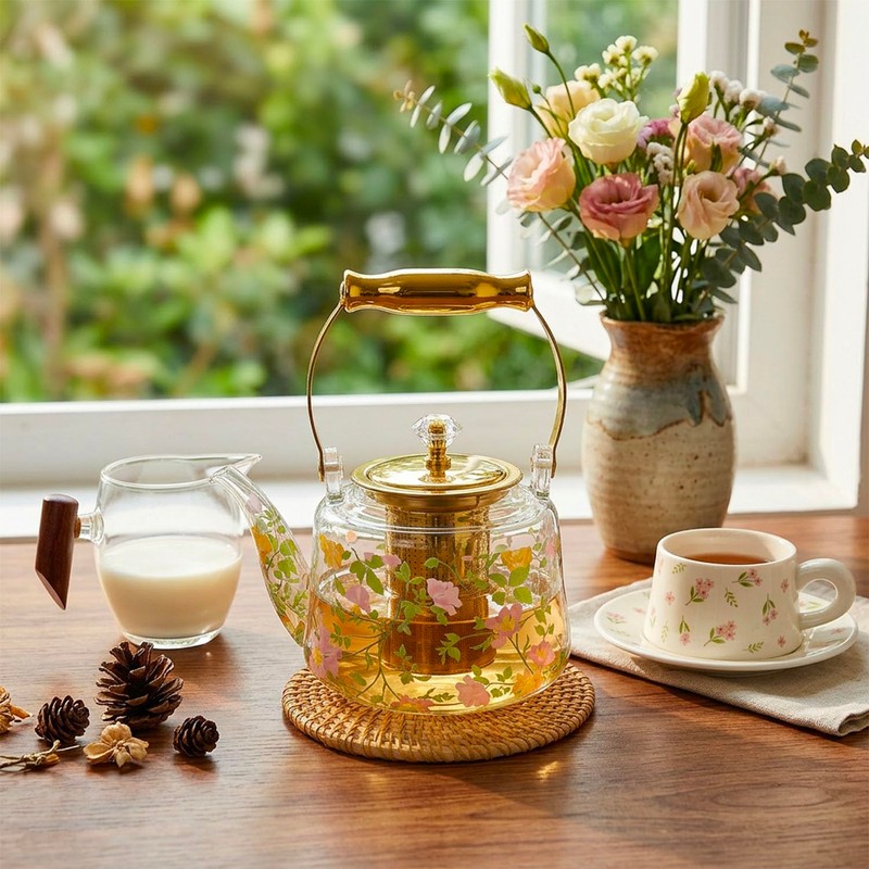 dingdaer Glass Teapot Stovetop 44 oz/1300ml, Borosilicate Clear Tea Kettle,