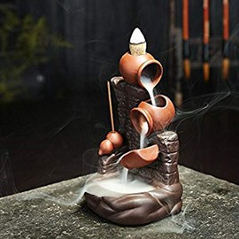 Ceramic Gourd Backflow Incense Burner Set, Waterfall Design with 20 Cones, 30 Sticks, Tweezer and Mat