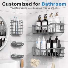 EUDELE 5-Pack Rustproof Stainless Steel Shower Caddy – No Drill Adhesive Bathroom Organizer with Large Capacity, Spacious Shower Shelves for Inside Shower, Kitchen & Home Decor Storage-XL Size