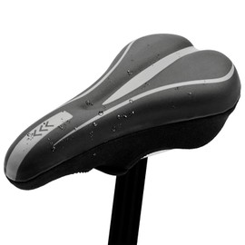 OMOMOAKARI Bicycle Seat Cover Cushion Super Thick No Butt Pain Shock Absorption Non-slip PU Surface Road Bike/Mountain Bike (Black/Gray)