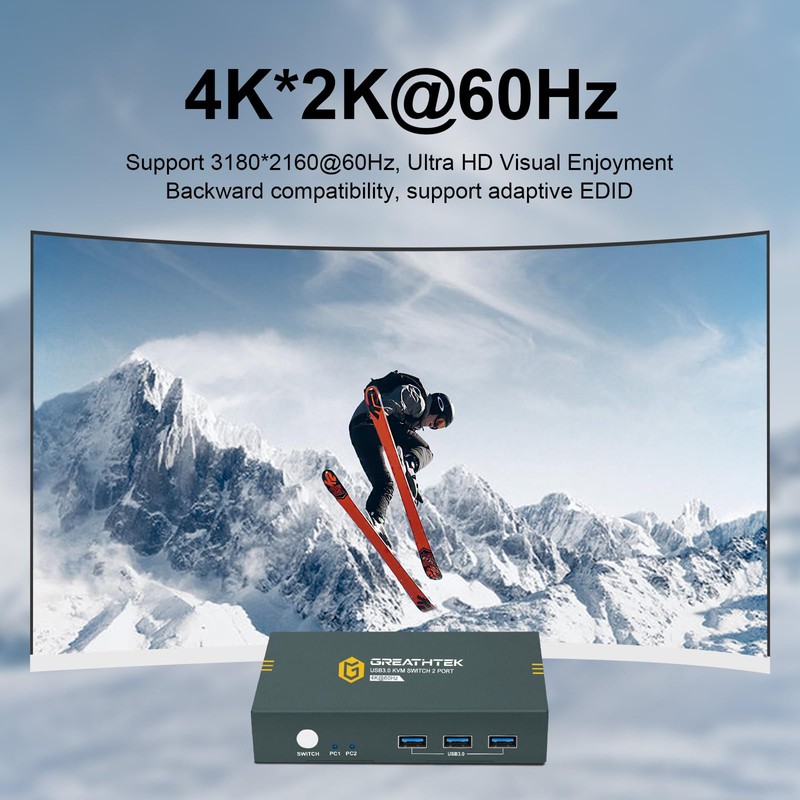 GREATHTEK USB 3.0 KVM Switch HDMI 4K@60Hz, 2 Port KVM