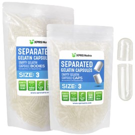 XPRS Nutra Gelatin Size 3 Separated Capsules - 1000 Count Clear Empty Capsules Separated in Bags - Size 3 Gelatin Fillable Pills for Do-It-Yourself Supplement Filling