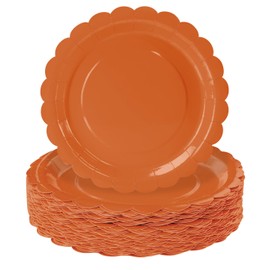 HEIPINIUYE 50 Pieces Orange Paper Plates 7 Inch Orange Scalloped Plates Disposable Dinner Plate for Wedding Baby Shower Birthday Party Dessert Plate