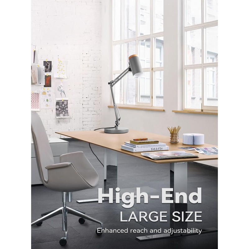 TORCHSTAR Tall Swing Arm Desk Lamp with Wooden Accent, Adjustable