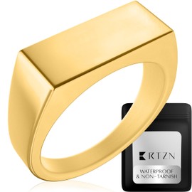 RTZN® Signet Rings for Men — Premium 18K Gold Stainless Steel Ring — 100% Waterproof & Non Tarnish Plain Statement Pinky Mens Signet Rings Gold Pinky Ring for Men (18KGold Rectangle | SIZE: 6)