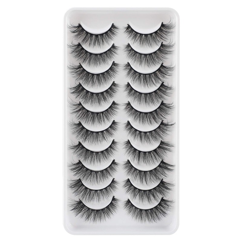 JIMIRE 10 Pairs Fake Eyelashes Fluffy Natural False Lashes Cat-Eye
