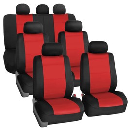 FH Group Car Seat Covers Three-Row 7 Seater Neoprene Waterproof Car Full Set Seat Covers, Airbag Ready and Split - Fit Most Car, Truck, SUV, & Van (Red/Black)