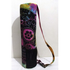 ICC - Bolsa para esterilla de yoga, bolsa de yoga para ejercicio, bolsa de almacenamiento multifuncional, correa ajustable con cierre completa, para mujer, bolsa de algodón indio con mandala hippie (bolsa de yoga con múltiples calaveras)