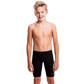 Flow Accelerate Swim Jammers - Size 21 to 32 Swimming Jammer Shorts for Boys in Black, Navy, and Blue (21, Black Crescents)