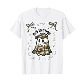 He's Hunting Ghost Hunting Wife Art for Women Hunting Season T-Shirt