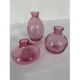 Glass Bud Vase, 3 Pcs/Set Small Vases for Flowers, Bud Vases for Centerpieces, Short Minimalist Aesthetic Home Decor Vintage, Mini Flower Vases in Bulk for Rustic Decorations (Pink)