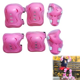 Kids Knee Pads Protective Gear Set Skateboard Inline Skate Hoverboard Bicycle Knee Pads Elbow Pads with Wrist Pads 6 in 1 for 3-12 Years Old Toddlers Pink