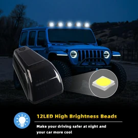 5Pcs No Drill Car Cab Lights, Solar Powered Waterproof Wireless Rooftop Cab Clearance Light for Truck Cab Led Lights Vibration Sensor Roof Lights for Universal Car (white)
