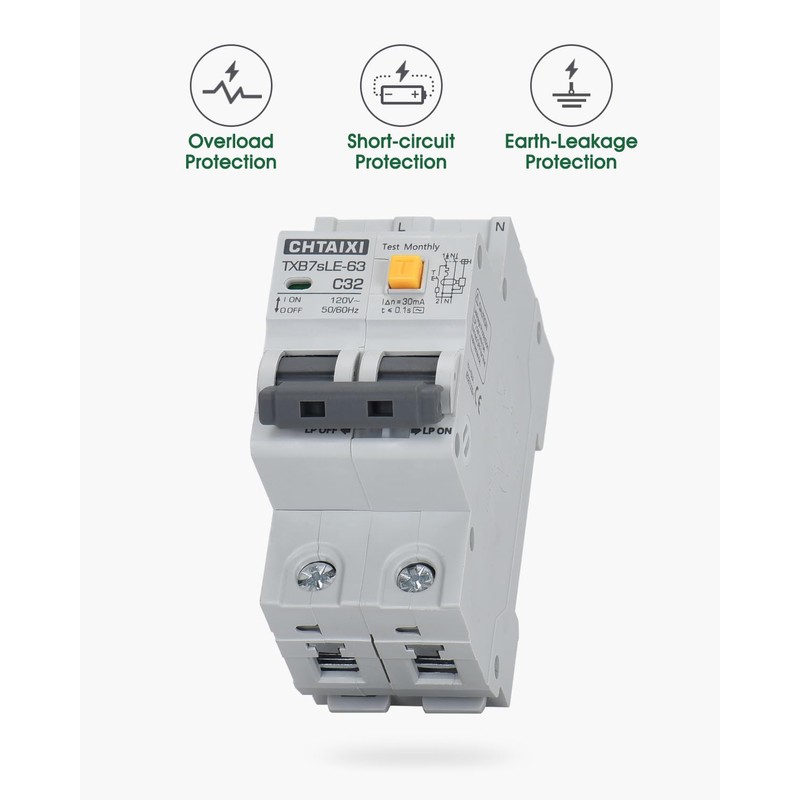 CHTAIXI Ground Fault Circuit Breaker, 20 Amp 120V AC DIN