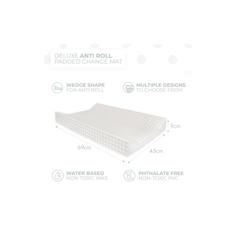 Deluxe Anti Roll Wedge Baby Changing Mat, Oat Gingham, Waterproof