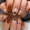 Fall Press on Nails Short Almond Pumpkin Fake Nails Brown