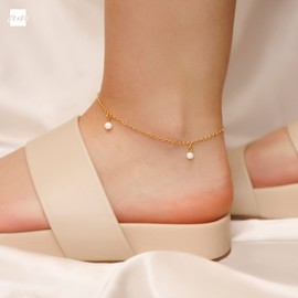 Amberta Women's Anklet 925 Sterling Silver with Pearl, Sterling Silver, Pearl