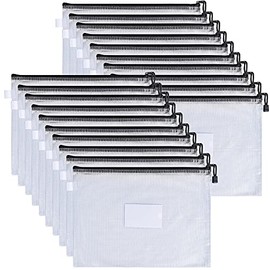 JARLINK 20 Pack A4 Zipper Mesh Document Pouch, Waterproof File Bags with The Label, Multipurpose for Organizing Office Supplies Cosmetics Travel Accessories