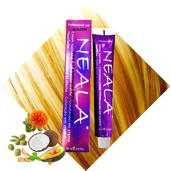 Gold Golden Hair Dye for Hair Ways, Highlights, Professional Hair Colour, Ammonia Free, No Amonia and PPD and Mea – Golden Colour – Neala 100 ml