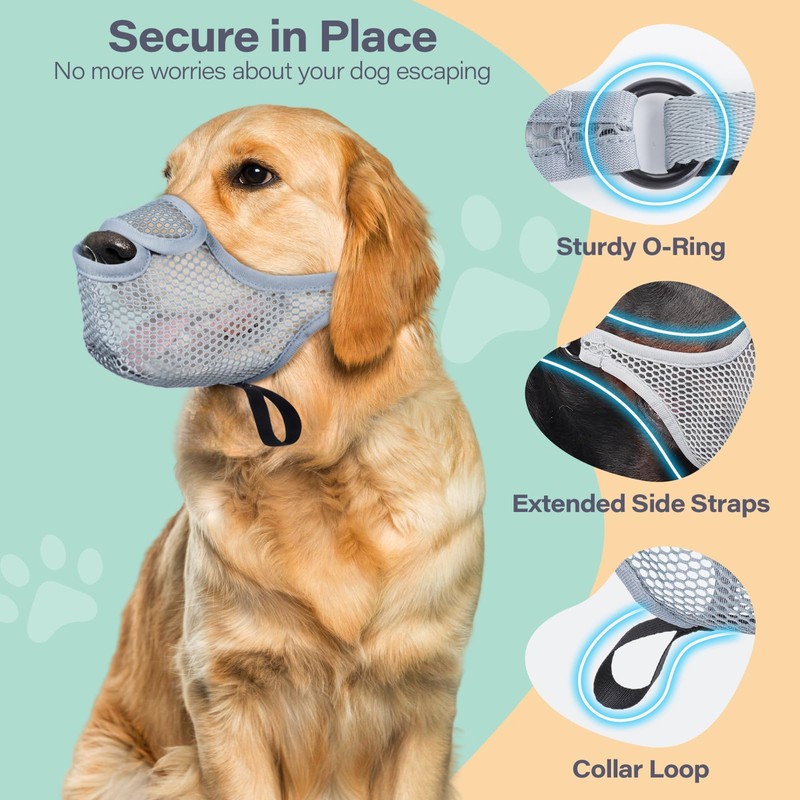 LUCKYPAW Dog Muzzle for Large Medium Small Dogs, Patented Mesh
