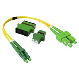 Conectra® - Fibre Optic Cable Set with Matching Adapters | LC/APC to SC/APC | Colour Yellow | OS2 | Singlemode | Duplex | Ideal for FTTH Home Networks (Length 25 cm)