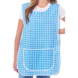 Ladies Check Design With Piping Tabard Apron Overalls Front Pocket Stylish Tabards for Women Casual Aprons for Women to Use in Home Kitchen Restaurants Coffee Shops UK Made (Blue, XL)