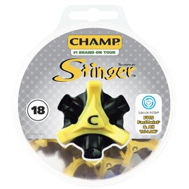 Champ Prime Golf SuperStore Scorpion Stinger Spikes Disk Slim-Lok Non-Clogging Golf Spikes | Black/Yellow | (18 Pack)