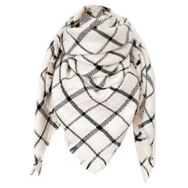 FIFTHAVE Scarf Women's Scarf Winter Scarf Soft Blanket Scarf Splicing Checked Scarf Autumn Knitted Scarf Women Warm Poncho Neckerchief, White