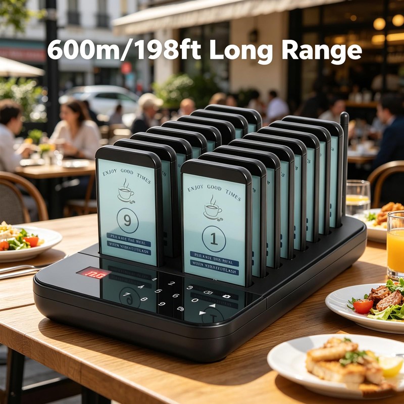 Restaurant Pager System, Pagers for Restaurants,1968ft Long Range, Silent Beep