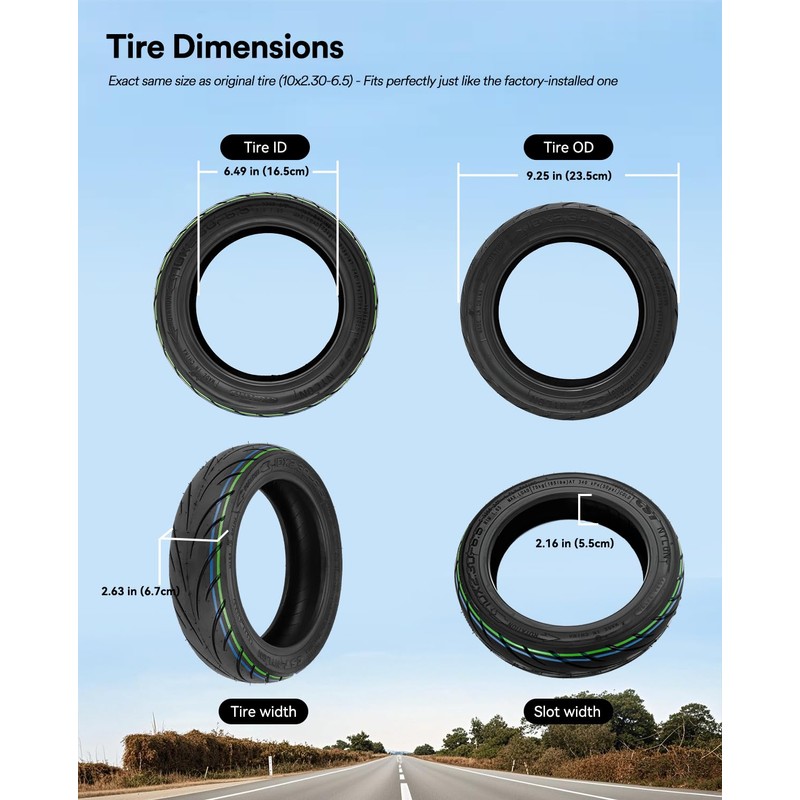 GLDYTIMES 10x2.30-6.5 Highway vacuum Tire, 10x2.3 Non-slip Tubeless, Fit for