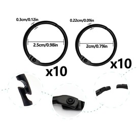 AOYEGIC Pack of 20 book rings, book binding rings, loose leaf connectors, index card rings, binder rings, metal rings, ring binder, binding rings, for scrapbook craft album (black, 20 mm and 25 mm)