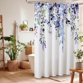 Cortina de ducha verde con eucalipto impermeable de Colorful Star, juego con ganchos, decoración de baño minimalista con eucalipto, diseño de flores en acuarela, cortina de baño lavable con hojas de