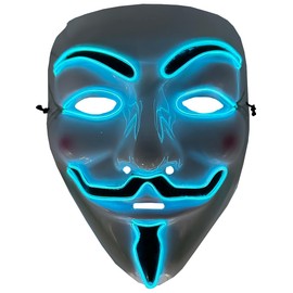 Studio Halloween Guy Fawkes Mask With Aqua Party Wire EL Light Up Costume Accessory
