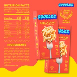 Goodles Shella Good Mac & Cheese 4 Pack, 6oz - 14g Protein, 6g Fiber with Prebiotics, 21 Plant-Based Nutrients and Made w/REAL Cheese! | Clean Label Certified